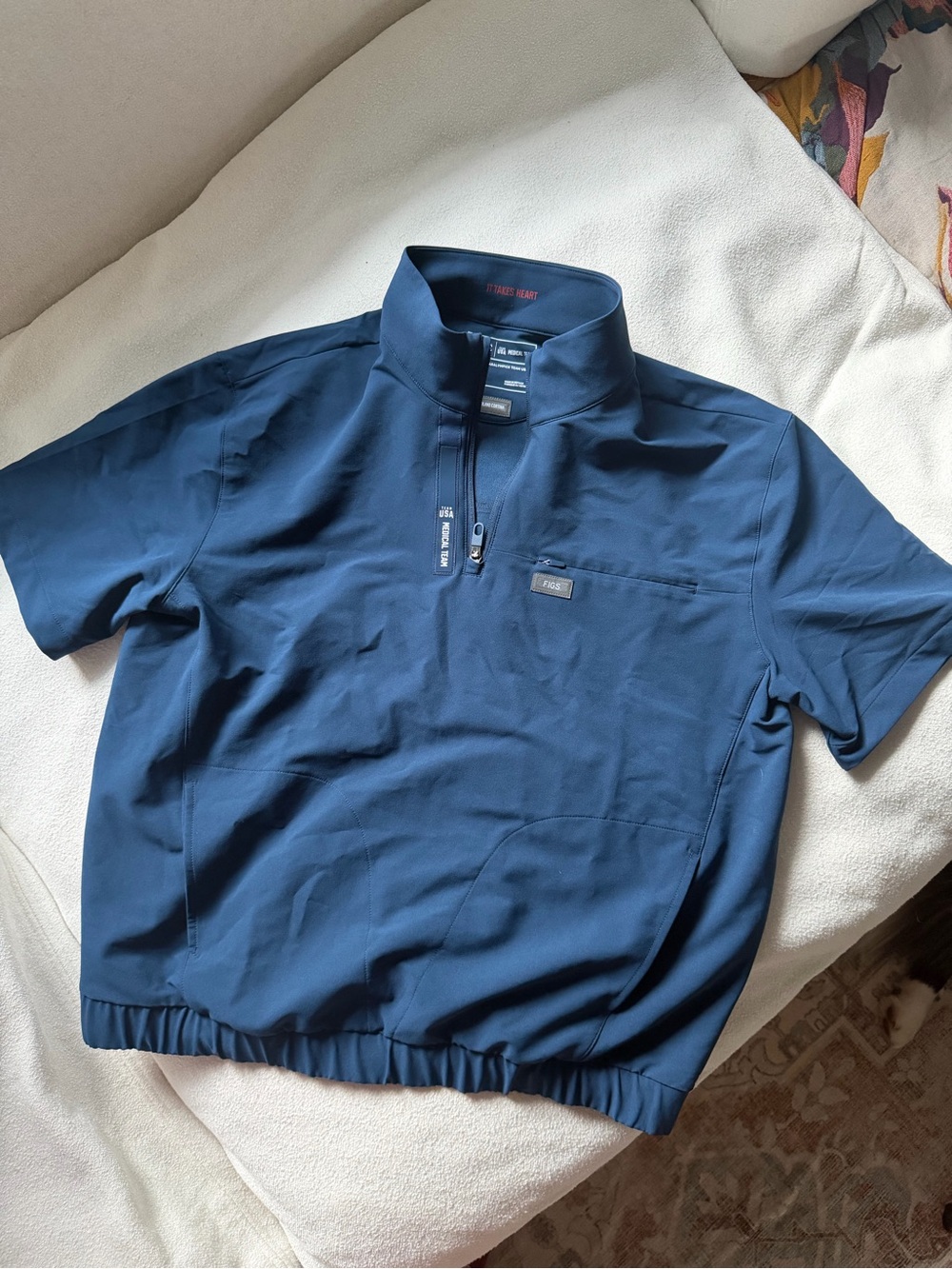 Figs Navy Short-Sleeve Quarter-Zip Polo